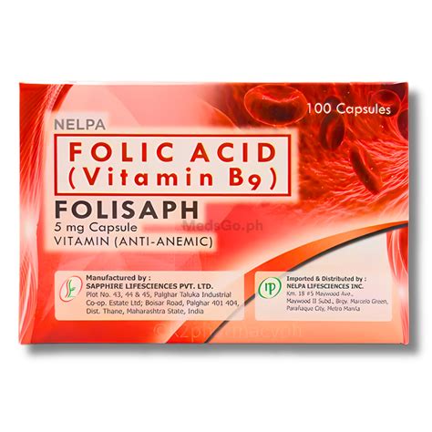 FOLISAPH Folic Acid (Vit. B9) 5mg - 1 Box x 100 Caps price in the Philippines | MedsGo Pharmacy