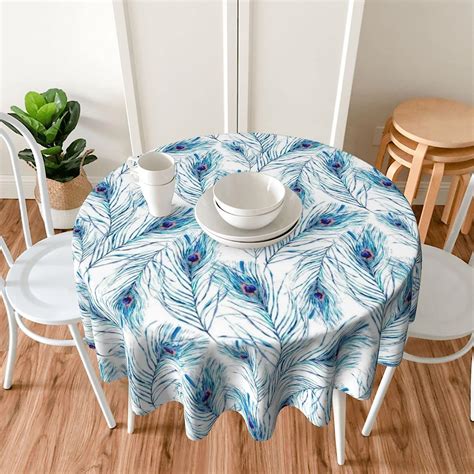 Buy Peacock Feathers Mandala Round Table Cover Circular Table Covers ...