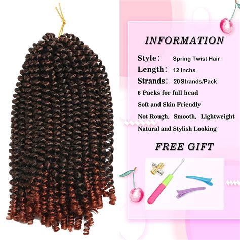 Buy 6 Packs Spring Twist Ombre Colors Crochet Braids Synthetic Braiding ...