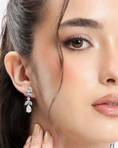 Silver Plated CZ Leaf Drop Statement Earring – Carlton London Online