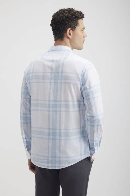 White Checked Casual Full Sleeves Shirt Collar Men Regular Fit Casual ...