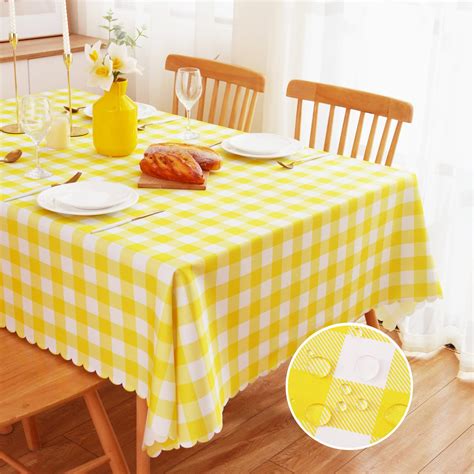 Amazon.com: MANGATA CASA Yellow Gingham Tablecloth for Rectangle Tables ...