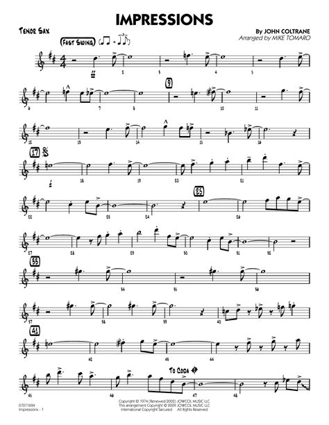 Impressions (arr. Mike Tomaro) - Tenor Sax by John Coltrane Sheet Music ...