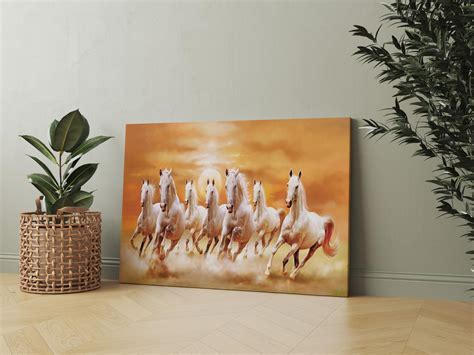 Nozvera 7 Horses Wall Decor Vastu Photo Frame Painting With Rising Sun ...