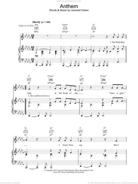 Cohen - Anthem sheet music for voice, piano or guitar [PDF]