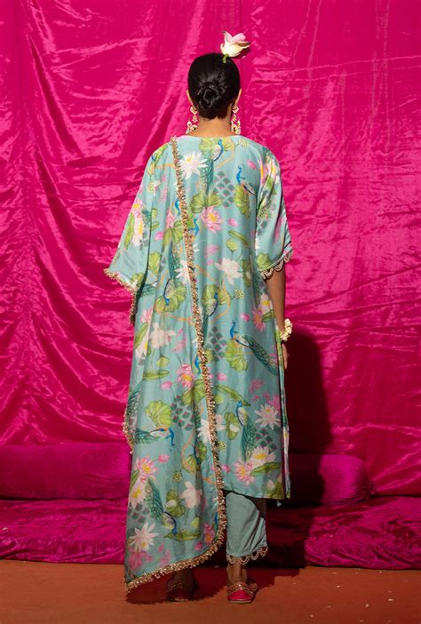 Mint Printed Long Kamli Kurta Set