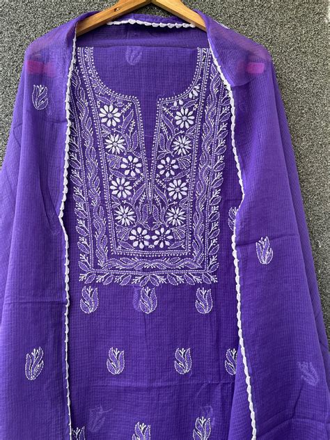 Akanksha Purple Unstitched Chikankari 2 pc Kurta Set – Label Neek