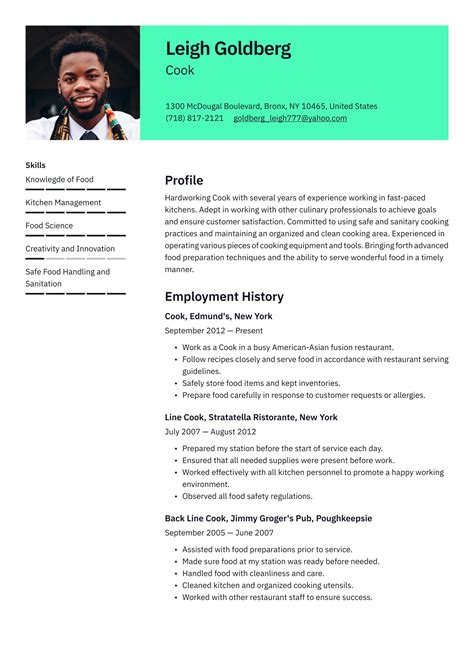 Image result for Cook Resume Examples