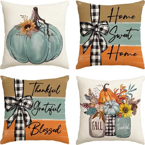 Amazon.com: AVOIN colorlife Fall Pumpkin Home Sweet Home Throw Pillow ...