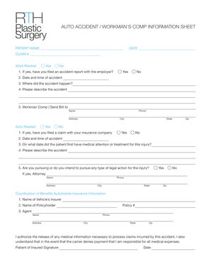 Fillable Online Auto Accident WorkmAns comp informAtion sheet Fax Email ...