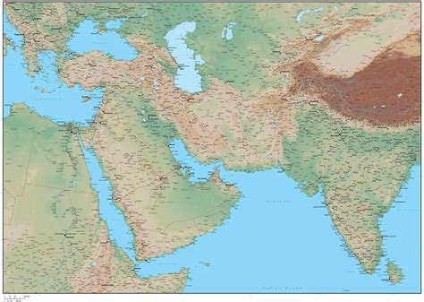Digital Middle East Terrain map in Adobe Illustrator vector format with high-res Photoshop ...