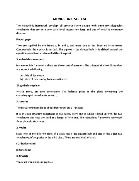 Monoclinic System - MONOCLINIC SYSTEM The monoclinic framework envelops ...