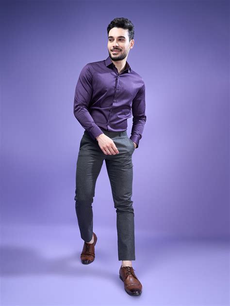 Men Stretch Cotton Shirt Purple FS16