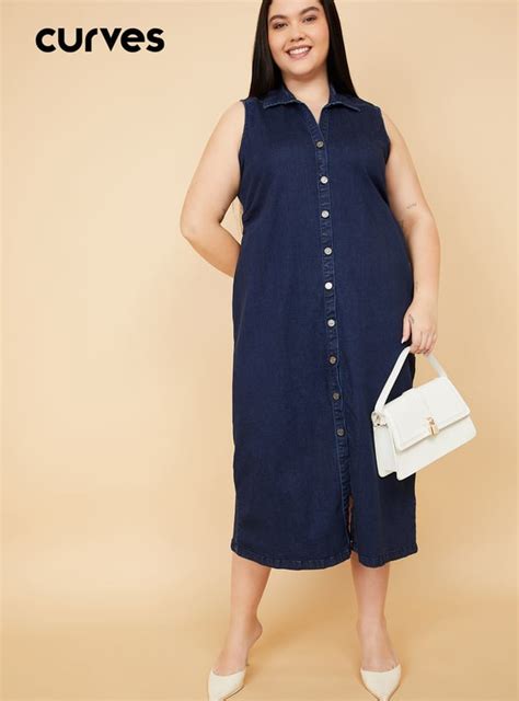 Buy Women Ruched Midi Denim Dress Online at just Rs. 1599.0 ...