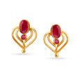 Ruby Heart Motif Gold Stud Earrings
