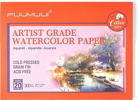 Fuumuui Cotton Watercolour Paper, 20 Sheets A4 Cold Pressed Watercolour ...