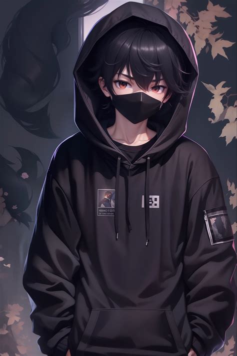 Anime boy in a hoodie with a mask on - SeaArt AI