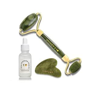 Dromen & Co Megawatt Glow Combo of Jade Facial Roller, Jade Gua Sha ...