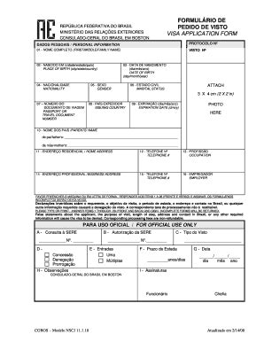 Fillable Online Formul rio de pedido de visto visa application form ...