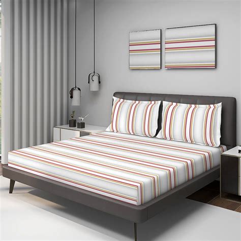 Buy LAYERS Durathread Cotton 225TC Striped 3Pcs Super King Bedsheet Set ...