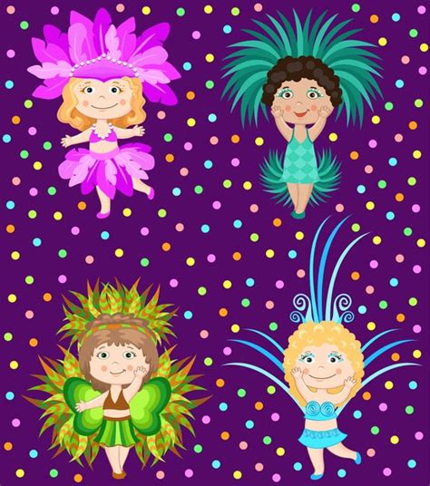 Conjunto de meninas em fantasias de carnaval. | Vetor Premium