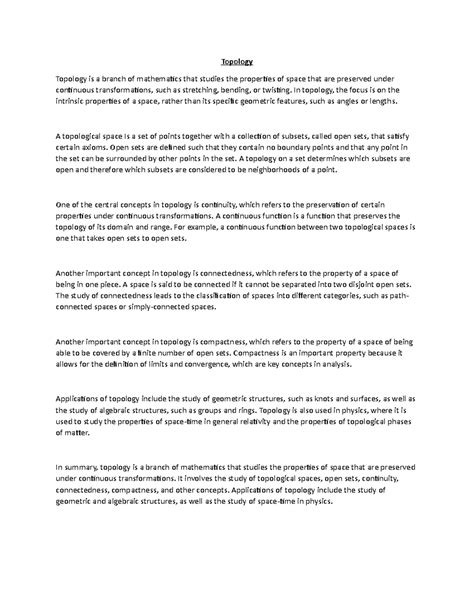 Topology - Topology Topology is a branch of mathematics that studies ...