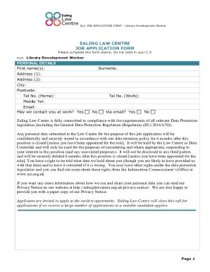 Fillable Online EALING LAW CENTRE JOB APPLICATION FORM Fax Email Print ...