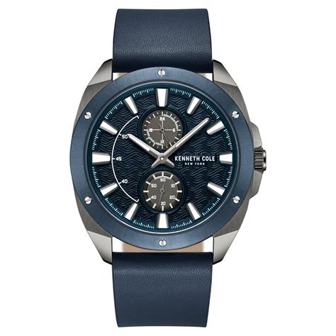 Kenneth Cole Quartz Multifunction Blue Dial Leather Strap Watch for Me ...