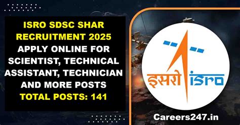 ISRO SDSC SHAR Recruitment 2025 - Apply Online for 141 Scientist ...