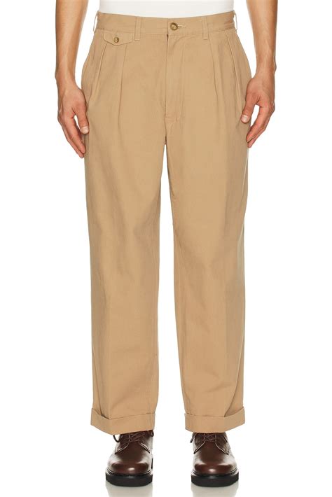 Beams Plus 2 Pleats Trousers Twill in Khaki | FWRD