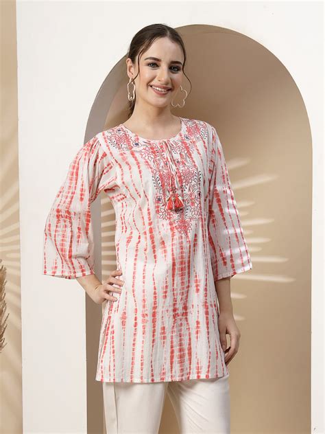 Shibori Printed Straight Cotton Cambric Kurti – Nayam