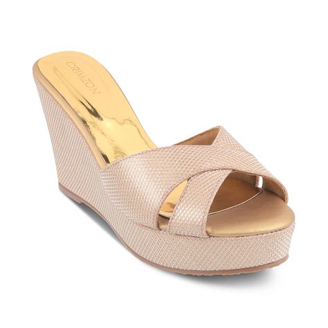Crimzon Women Aiyana Antique Gold Wedges 4.0 Inch Heel Faux Leather