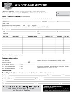 Fillable Online 2012 APHA Class Entry Form Fax Email Print - pdfFiller