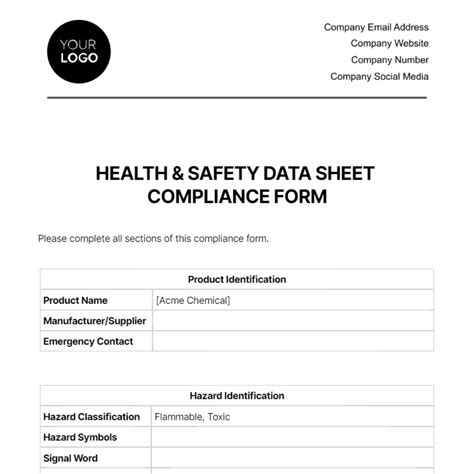 Image result for Example of a Compliant Safety Data Sheet Layout