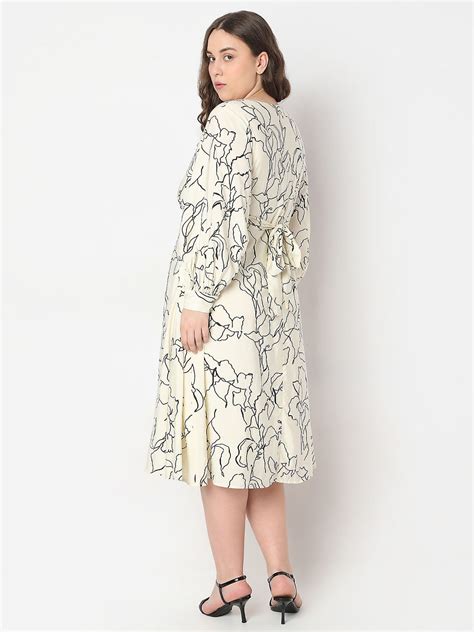 CURVE Off-White Printed Midi Dress