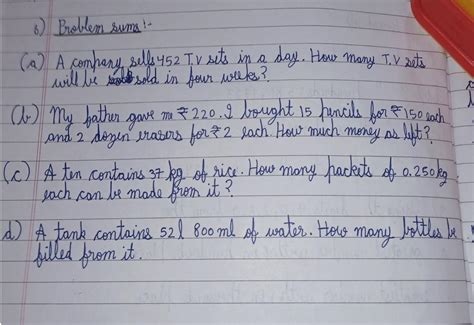 Please solve it. "Problem Sums" Class 6Ony Answer - Brainly.in