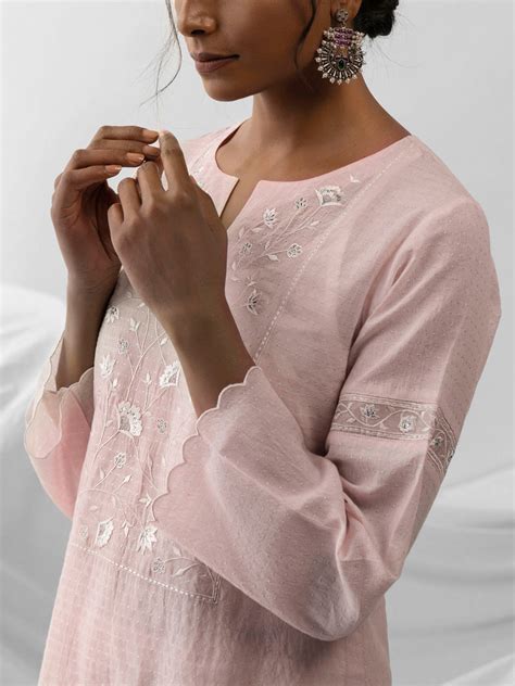 Pastel Pink dobby kurta with embroidered yoke – Anantaalife