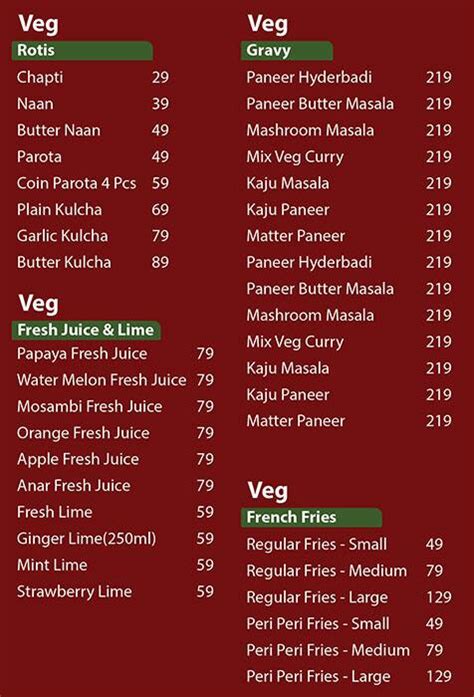 Menu of Wild Wings, HSR, Bangalore