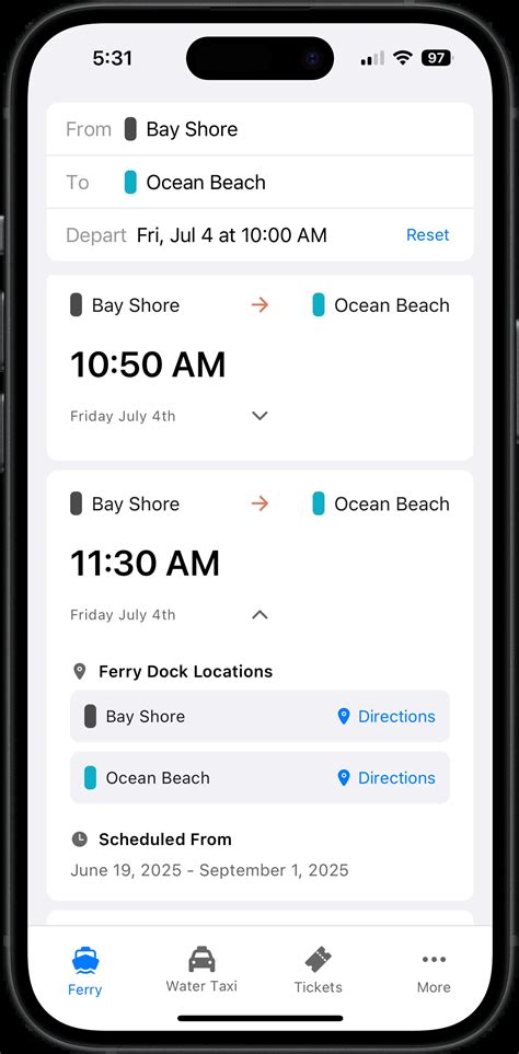 Ocean Beach Ferry and Water Taxi Schedules
