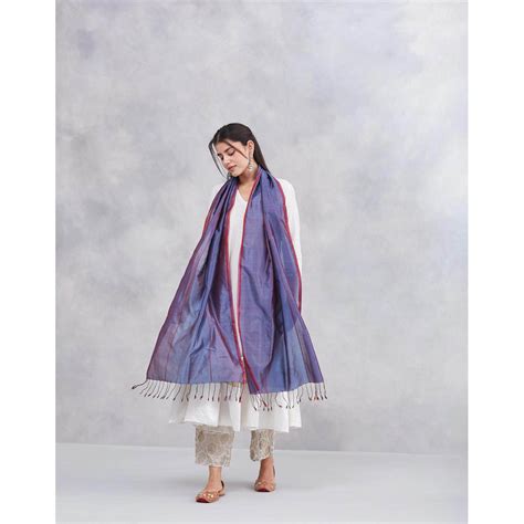 Buy Fabindia Blue Silk Stole Online