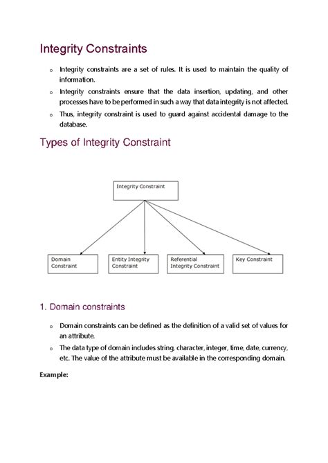 Unit-2 - dbms notes - Integrity Constraints o Integrity constraints are ...