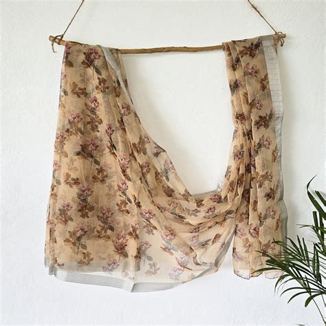 Navi - Organza Cream With Brown Flower Saree – Sanskruti
