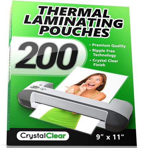 Crystal Clear Thermal Laminating Pouches - Pack of 200 Sheets (9″ x 11. ...