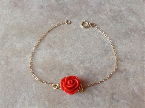 Buy Red Rose Bracelet, Dainty Rose Bracelet, Red Bracelet, Dainty ...