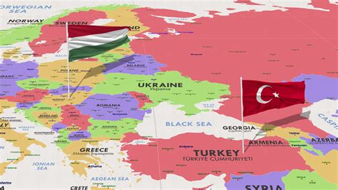 Hungary and Turkey Flag Waving with The World Map, Seamless Loop in Wind, 3D Rendering 41741329 ...