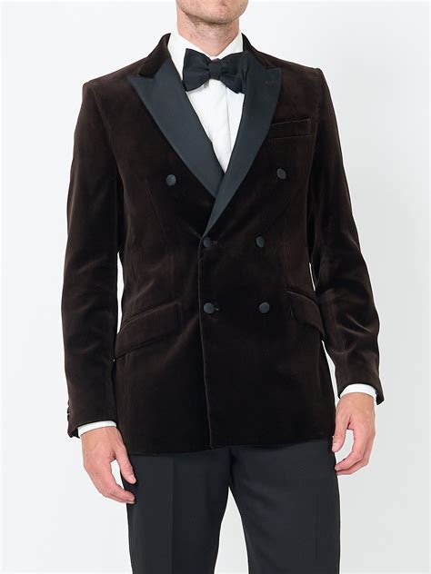 Chocolate Brown Velvet Cotton Double Breasted Dinner Jacket - Favourbrook