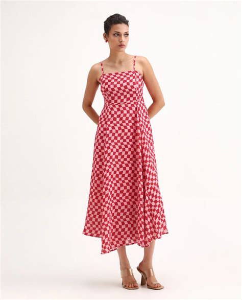 Rareism Women's Somtu Pink Cotton Shoulder Strap Geometric Print Shoul