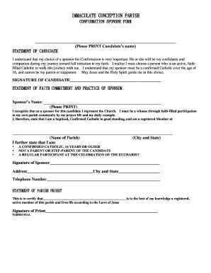 Fillable Online icceaston Sponsor Form - Immaculate Conception Church ...