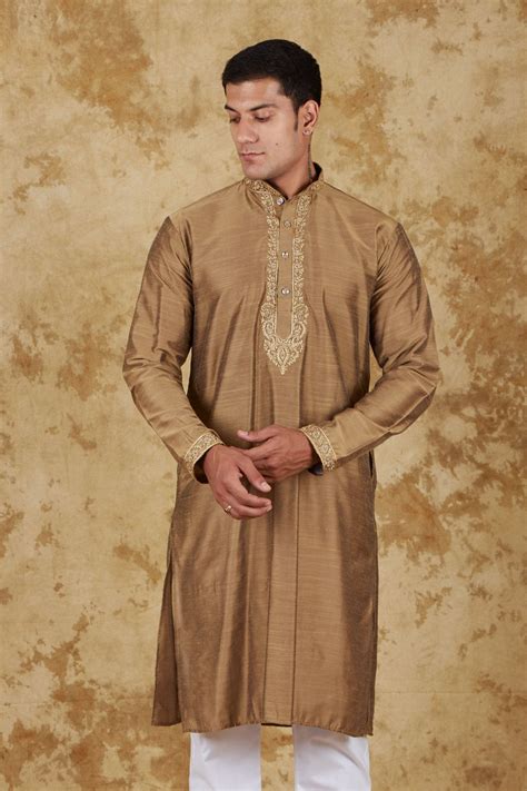 Bluesaanchi Sunshine: Handwoven Embroidered Kurta Set Raw umber ...