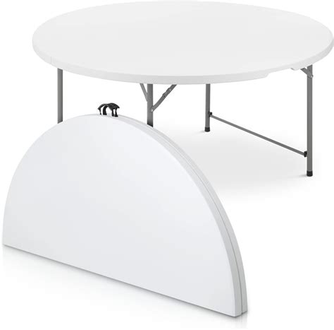 Amazon.com: Magshion 60" Round Folding Table 5 Feet Plastic Bi-Folding ...